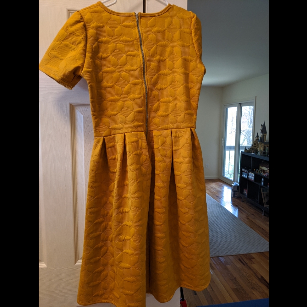 Mustard yellow, high-waisted, zipper dress